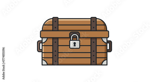 A brown wooden treasure chest with metal accents and a lock