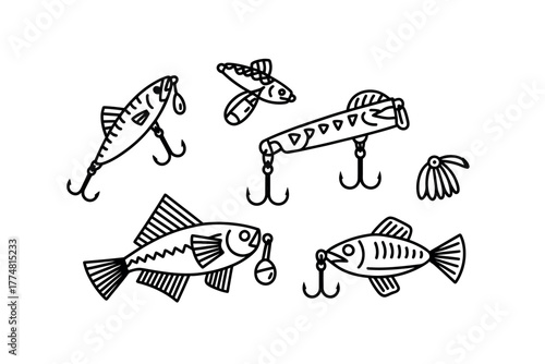 A collection of fishing lures designed to attract fish.