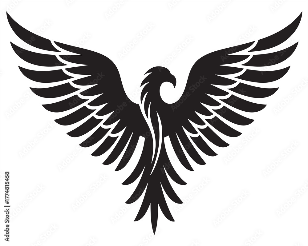 Obraz premium Phoenix Bird Silhouette with Spread Wings Vector Illustration