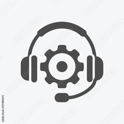 Gray headset with a central gear appears as a single, cohesive technical system