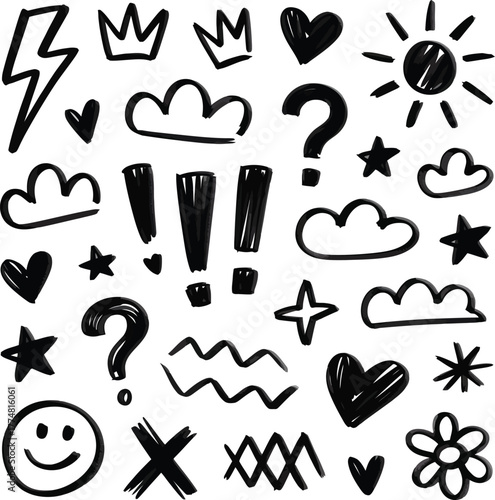 Hand-Drawn Doodle Elements: A collection of playful, whimsical hand-drawn elements, perfect for adding a touch of personality to any design. 