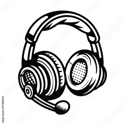 Black detailed headset with microphone features a speaker design and a padded headband