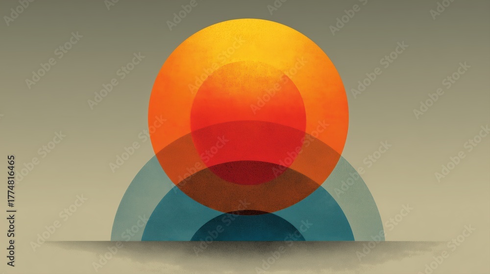Obraz premium Geometric Abstract Sunset Composition with Overlapping Circular Shapes.