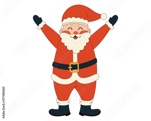 Vector illustration of a joyful Santa Claus wearing a classic red suit and waving cheerfully vector illustration
