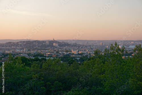 Sunset Over Marseille from Les Calanques with View of La Bonne Mère, France