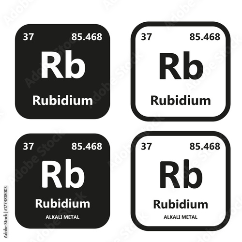 Rubidium Element symbol with atomic number, atomic mass and chemical group block