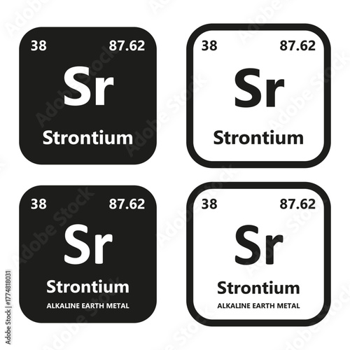 Strontium Element symbol with atomic number, atomic mass and chemical group block