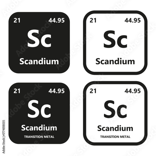 Scandium Element vector symbol with atomic number, atomic mass and chemical group block