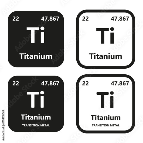 Titanium Element vector symbol with atomic number, atomic mass and chemical group block