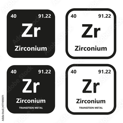 Zirconium Element vector symbol with atomic number, atomic mass and chemical group block