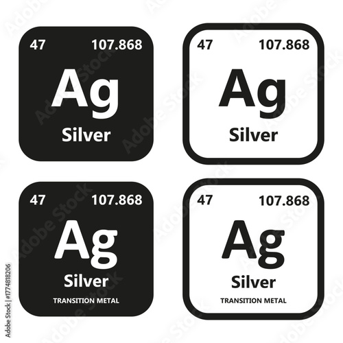 Silver Element vector symbol with atomic number, atomic mass and chemical group block