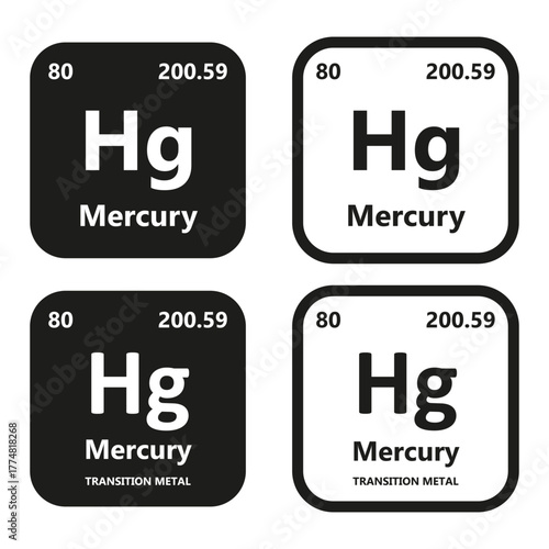 Mercury Element vector symbol with atomic number, atomic mass and chemical group block