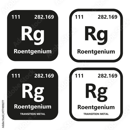 Roentgenium Element vector symbol with atomic number, atomic mass and chemical group block