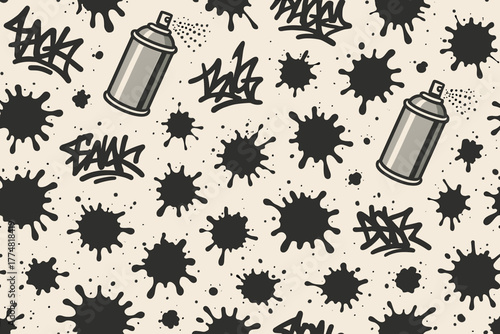 Graffiti spray paint pattern with splatters and tags