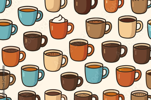 Wallpaper Mural Seamless pattern of colorful coffee cups with various drinks Torontodigital.ca
