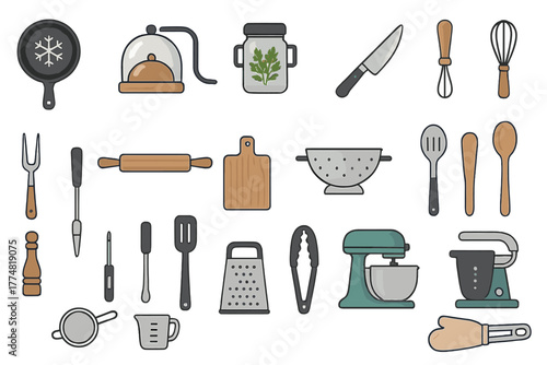 Hand-drawn kitchen utensils and appliances collection