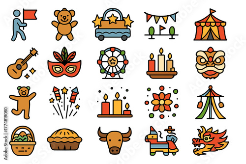 Festive celebration and cultural event icon set