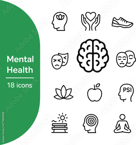 Mental Health Line Icons | Wellness, Psychology, Mindfulness, Self-care Vector Set