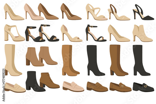 Elegant women’s footwear collection – heels, boots, and loafers
