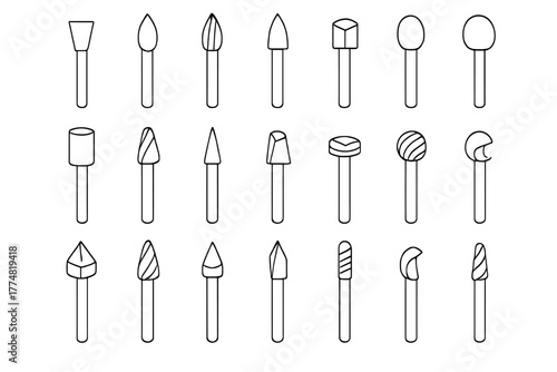 Rotary tool bit icon set with various grinding and polishing heads