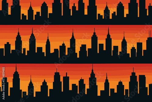 City skyline silhouette with sunset gradient