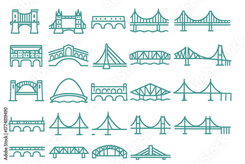 Icon collection of famous and stylized bridge designs