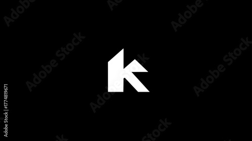 Free Download Minimalist white geometric abstract shape on black background, modern graphic design element. Simple digital logo concept for branding. - GFXLoad