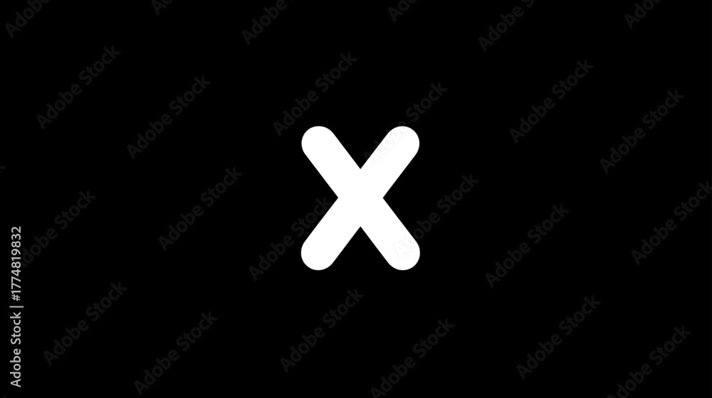 Obraz premium Simple white lowercase letter X on black background. Modern graphic element for cancel, close, multiplication, or rejection concepts.