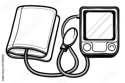 Black and white sphygmomanometer shows a medical device for measuring blood pressure accurately