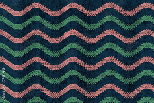 Seamless knit pattern with pink and green chevron stripes