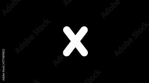 Simple white lowercase letter X on black background. Modern graphic element for cancel, close, multiplication, or rejection concepts.