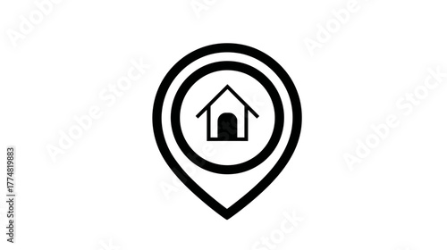 Home location map pin icon. GPS navigation pointer with house symbol for address, real estate, property search, and contact.