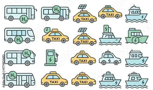Hydrogen and electric vehicle icons for eco-friendly transportation
