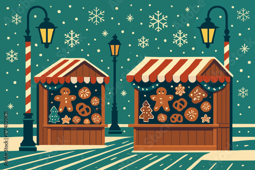 Christmas cookie stalls at festive outdoor winter market