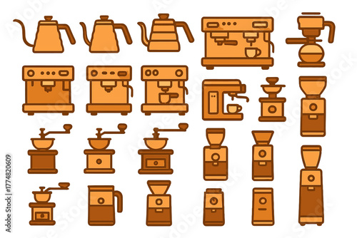 Barista Coffee Icon Pack – Espresso Machines, Manual Grinders, Kettles & Brewers