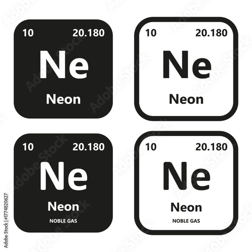 Neon Element vector symbol with atomic number, atomic mass and chemical group block