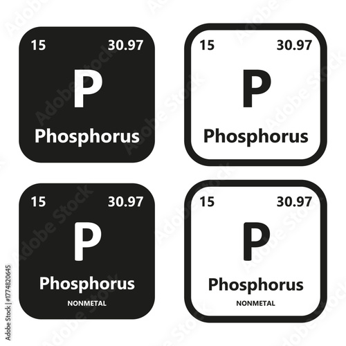 Phosphorus Element vector symbol with atomic number, atomic mass and chemical group block