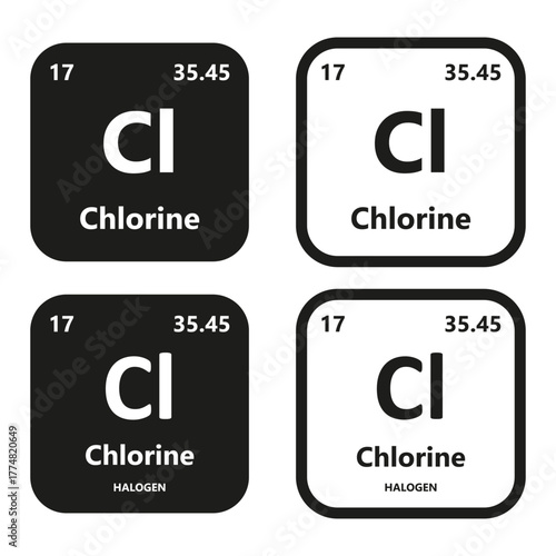 Chlorine Element vector symbol with atomic number, atomic mass and chemical group block