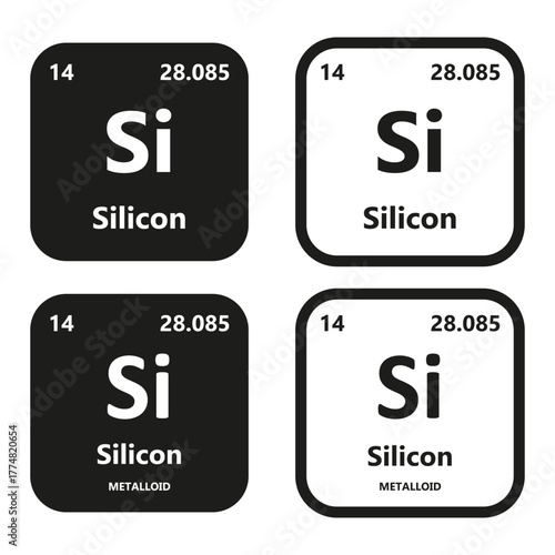 Silicon Element vector symbol with atomic number, atomic mass and chemical group block