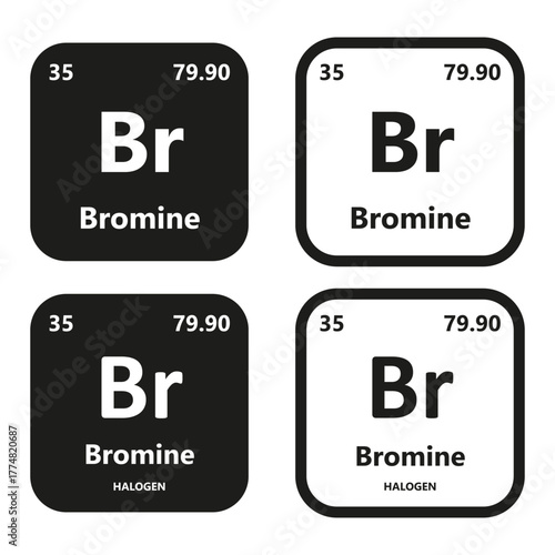 Bromine Element vector symbol with atomic number, atomic mass and chemical group block