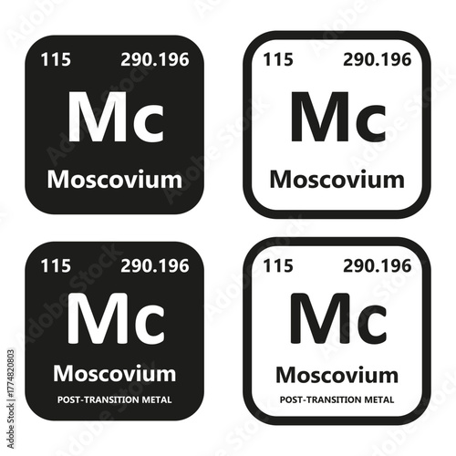 Moscovium Element vector symbol with atomic number, atomic mass and chemical group block