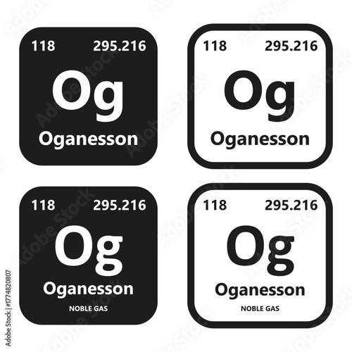 Oganesson Element vector symbol with atomic number, atomic mass and chemical group block