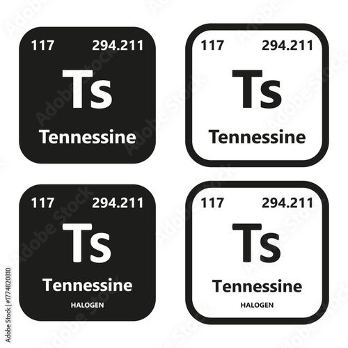 Tennessine Element vector symbol with atomic number, atomic mass and chemical group block