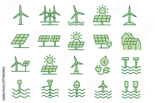 Green energy and renewable power icon pack