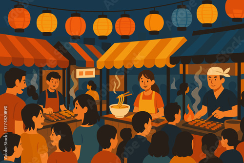 Cozy ski chalet in snowy mountain landscape illustration