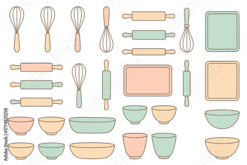 Minimal pastel baking tools and bowls pattern