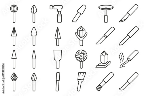 Engraving and carving tool icon set for precision crafting