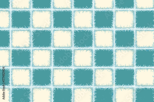 Frozen checkerboard tile pattern: frosty teal and ivory alternating squares