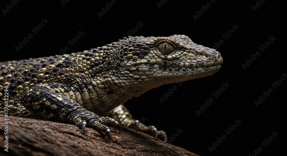 Fototapeta premium Ancient predator lurking just beneath the surface, showcasing the raw, powerful, and intimidating essence of reptile survival ,waiting ,danger ,rough