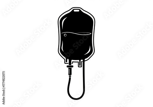 Black silhouette of a blood bag with tubing generative ai